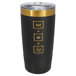 Polar Camel 20 oz. Black/Bright Gold ION-Plated Ringneck Tumbler with Slider Lid