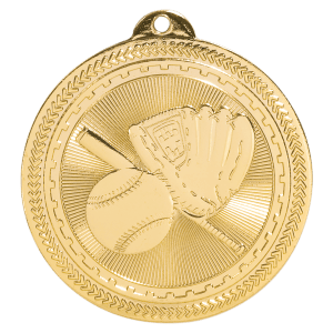 2″ Bright Gold Baseball/Softball Laserable BriteLazer Medal