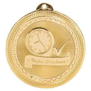2″ Bright Gold Perfect Attendance Laserable BriteLazer Medal
