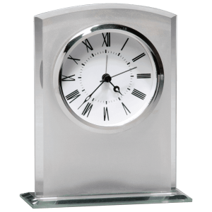 5″ x 6 1/4″ Glass Clock with Frosted Top, Polished Edge and Base no Plate