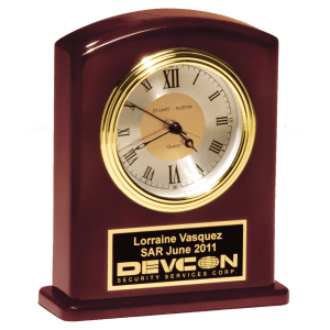 5 1/4″ x 6 3/4″ High Gloss Rosewood Finish Clock, Diamond Spun Dial, 3 HandMovement with Black Plate