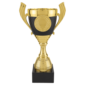 10 3/4″ Gold with Black Completed Plastic Cup Trophy with Black Marble Base