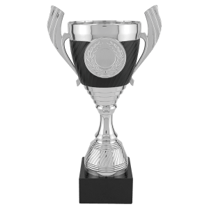 10 3/4″ Silver with Black Completed Plastic Cup Trophy with Black Marble Base