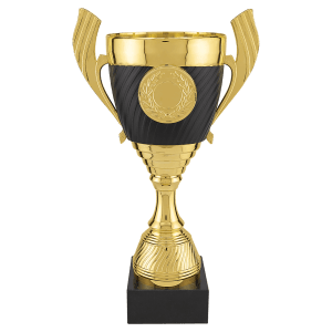 12 1/2″ Gold with Black Completed Plastic Cup Trophy with Black Marble Base