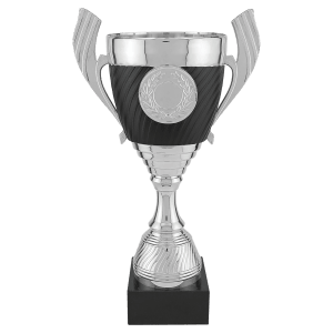 12 1/2″ Silver with Black Completed Plastic Cup Trophy with Black Marble Base