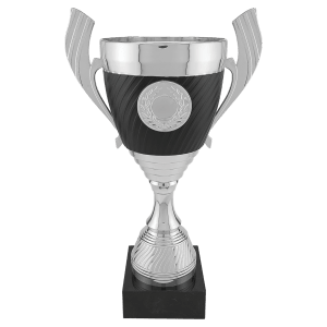 14 1/4″ Silver with Black Completed Plastic Cup Trophy with Black Marble Base