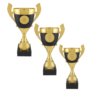 Gold with Black Completed Plastic Cup Trophy with Black Marble Base Sample Set