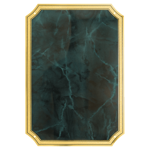 6″ x 8 1/2″ Emerald Marble Brass Plated Steel Plate with Four Holes, Notched Corners, and Florentine Design Border