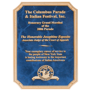 7″ x 10″ Sapphire Marble Brass Plated Steel Plate with Four Holes, Notched Corners, and Florentine Design Border