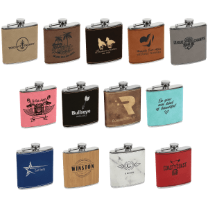 6 oz. Laserable Leatherette Flask Sample Set