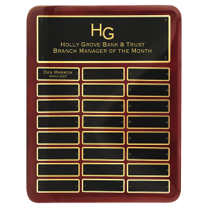 12″ x 15″ Rosewood Piano Finish 24 Plate Perpetual Plaque with Laserable Black Brass Plates