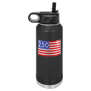 Stars and Stripes 250 UV DTF Sticker on 32 oz. Black Polar Camel Water Bottle