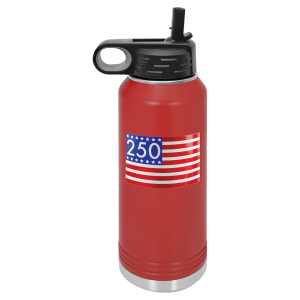 Stars and Stripes 250 UV DTF Sticker on 32 oz. Red Polar Camel Water Bottle