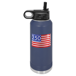 Stars and Stripes 250 UV DTF Sticker on 32 oz. Navy Blue Polar Camel Water Bottle