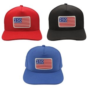 Stars and Stripes 250 DTF Transfer on Brimco 5-Panel Performance Hat Sample Set
