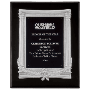 10 1/2″ x 13″ Black Piano Finish Plaque, Matte Silver Frame Casting & Black Aluminum Plate