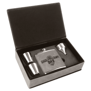 6 oz. Gray Laserable Leatherette Flask Gift Set