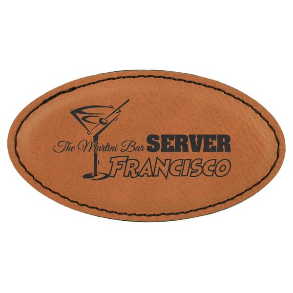 3 1/4″ x 1 3/4″ Rawhide Laserable Leatherette Oval Badge Blank with Magnet