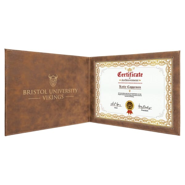 9″ x 12″ Rustic/Gold Laserable Leatherette Certificate Holder for 8 1/2″ x 11″
