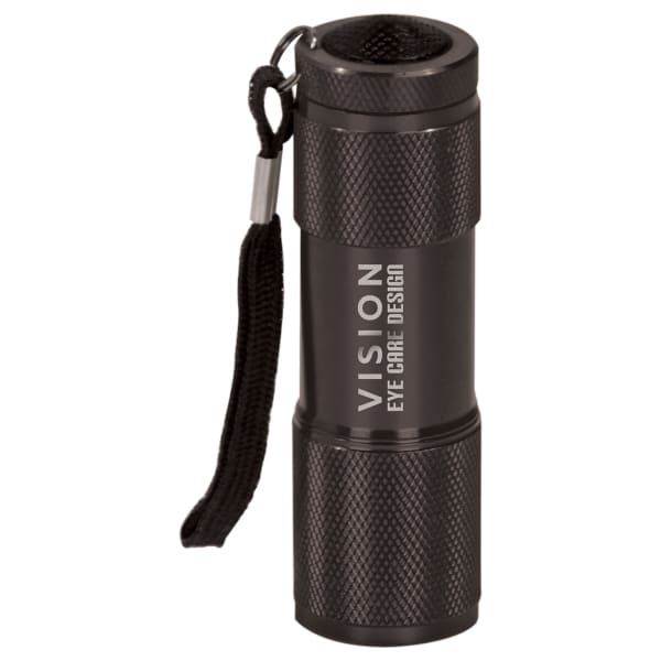 3 3/8″ Black 9-LED Laserable Flashlight with Strap