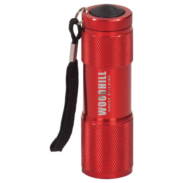 3 3/8″ Red 9-LED Laserable Flashlight with Strap