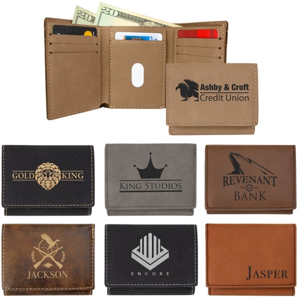 3″ x 4″ Laserable Leatherette Trifold Wallet Sample Set