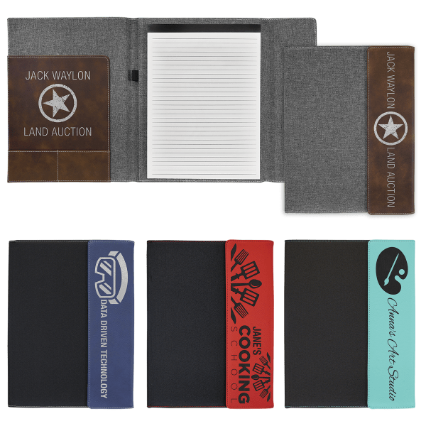 9 1/2″ x 12″ Laserable Leatherette / Canvas Portfolio with Notepad Sample Set