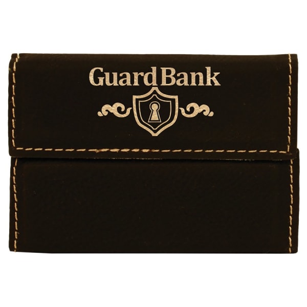 3 3/4″ x 2 3/4″ Black/Gold Laserable Leatherette Hard Business Card Holder