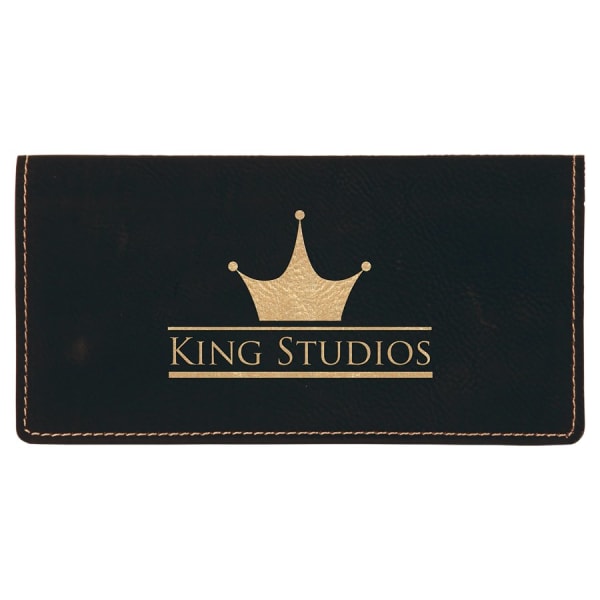 6 3/4″ x 3 1/2″ Black/Gold Laserable Leatherette Checkbook Cover