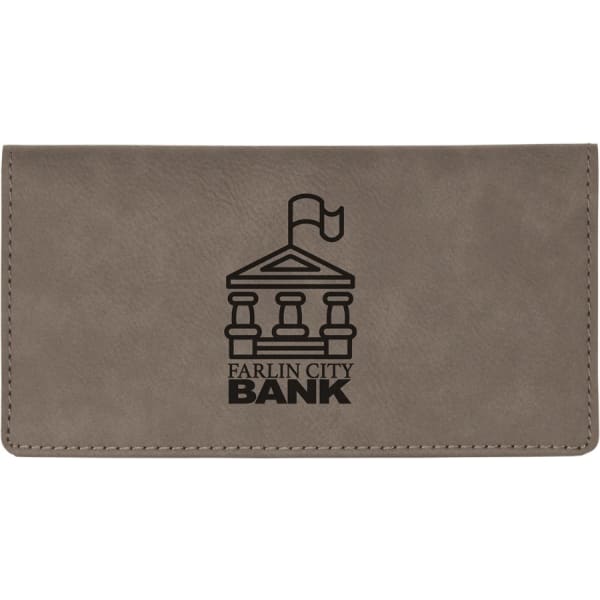 6 3/4″ x 3 1/2″ Gray Laserable Leatherette Checkbook Cover