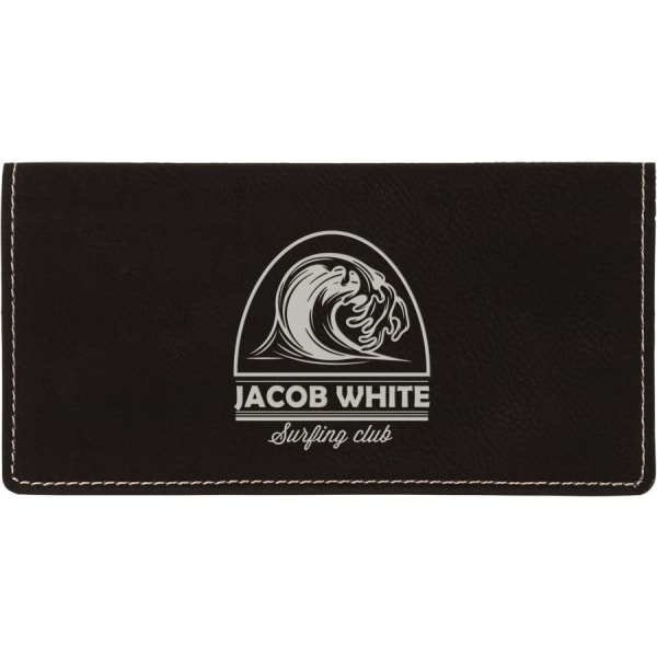 6 3/4″ x 3 1/2″ Black/Silver Laserable Leatherette Checkbook Cover