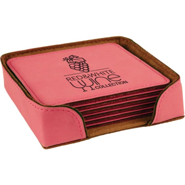 4″ x 4″ Pink Square Laserable Leatherette 6-Coaster Set
