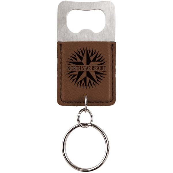 Rectangle Dark Brown Laserable Leatherette Bottle Opener Keychain
