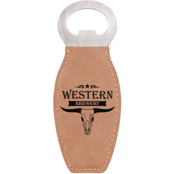 Light Brown Laserable Leatherette Bottle Opener with Magnet