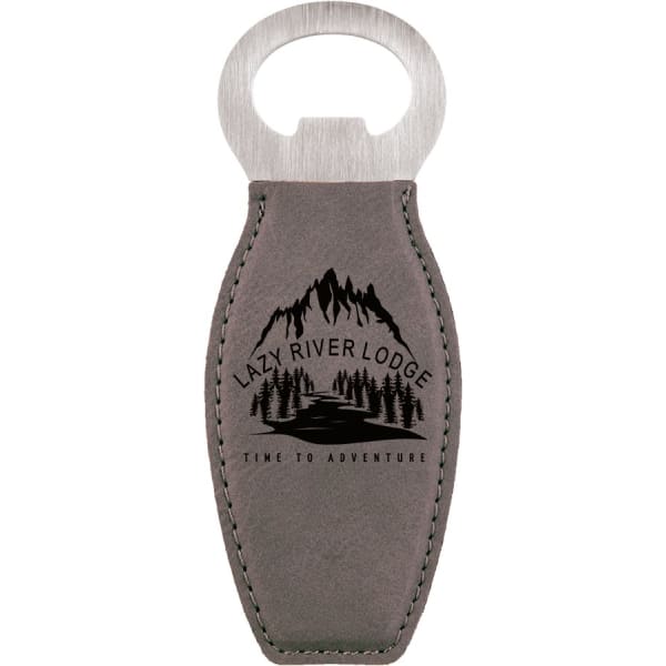 Gray Laserable Leatherette Bottle Opener with Magnet