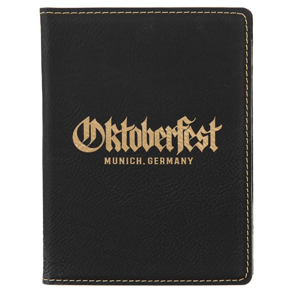 4 1/4″ x 5 1/2″ Black/Gold Laserable Leatherette Passport Holder