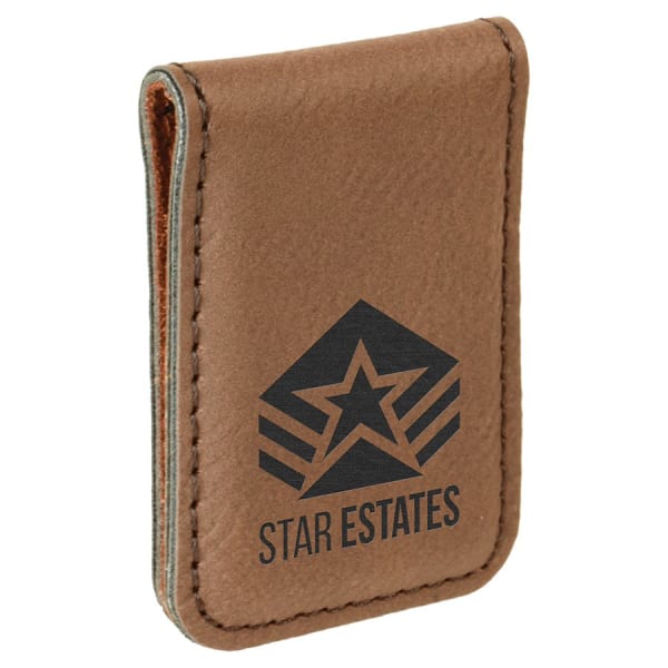 1 3/4″ x 2 1/2″ Dark Brown Laserable Leatherette Money Clip