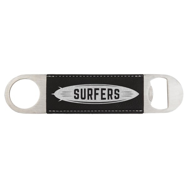 1 1/2″ x 7″ Black/Silver Laserable Leatherette Bottle Opener