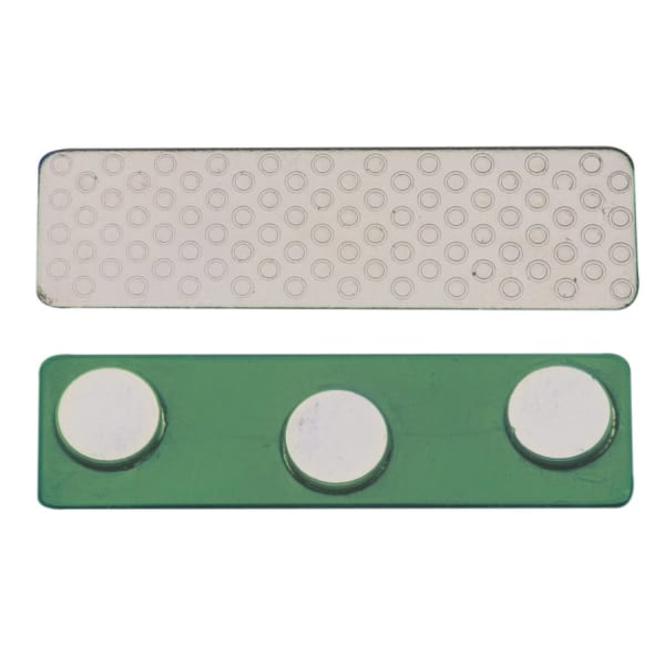 1 3/4″ x 1/2″ 3-Post Green Plastic Backed Magnet with Adhesive