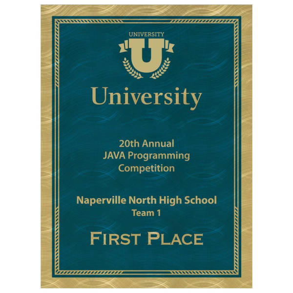 6 7/8″ x 9 7/8″ Blue/Gold Brass Plated Steel Victory SunRay Plaque Plate