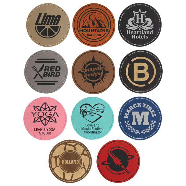 2 1/2″ Round Laserable Leatherette Patch with Adhesive Sample Set