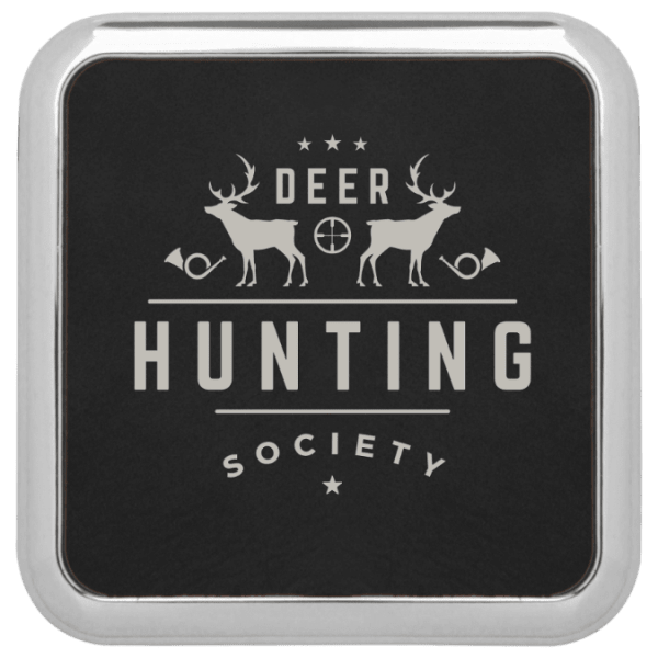 3 5/8″ x 3 5/8″ Square Black/Silver Laserable Leatherette Coaster w/Silver Edge