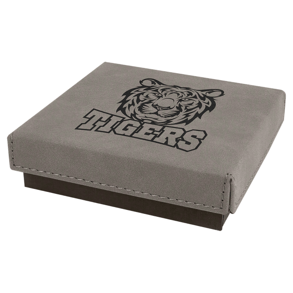 4″ x 4″ Gray Medal Box with Laserable Leatherette Lid