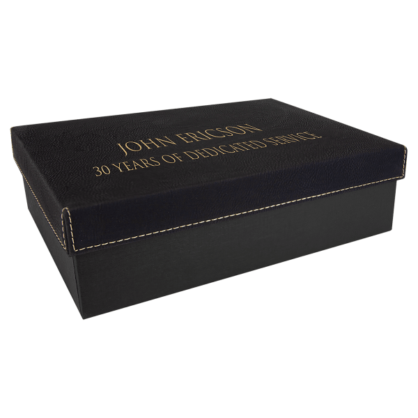9 7/8″ x 7 1/8″ Black/Gold Gift Box with Laserable Leatherette Lid