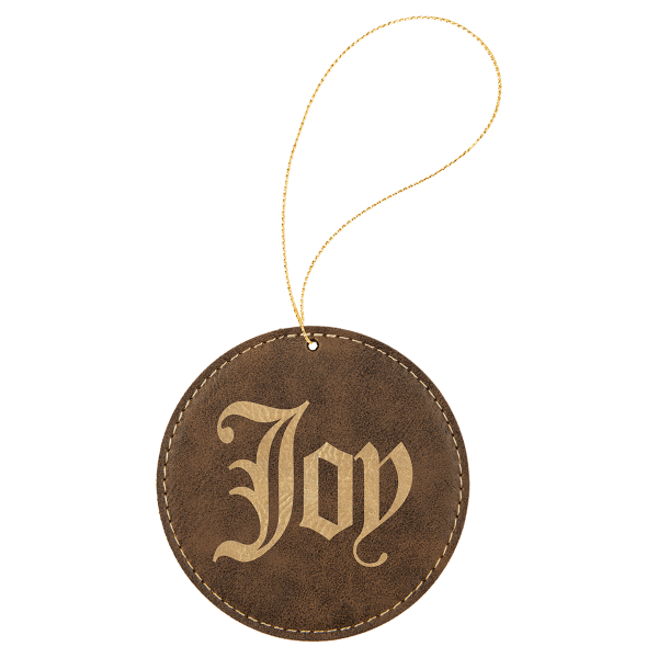 Rustic/Gold Laserable Leatherette Round Ornament with Gold String