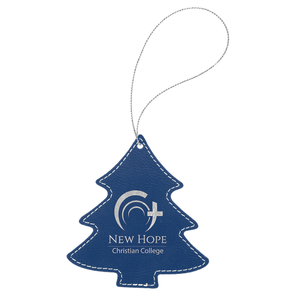 Blue/Silver Laserable Leatherette Tree Ornament with Silver String