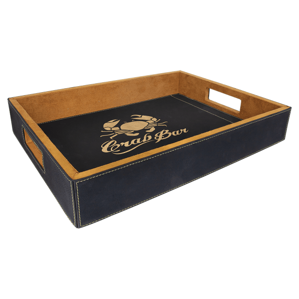 16″ x 12″ Black/Gold Laserable Leatherette Serving Tray