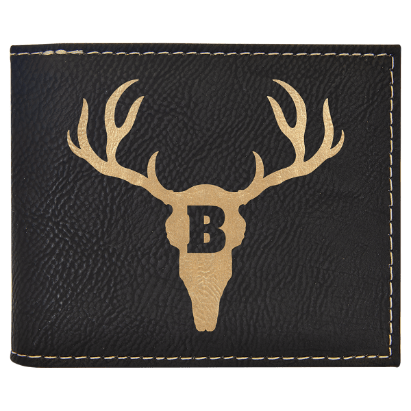 Black/Gold Laserable Leatherette Bi-Fold Wallet w/Flip  ID Display