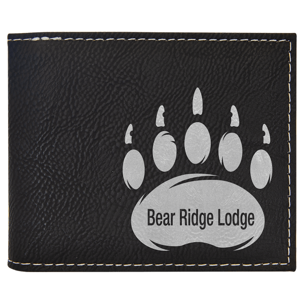 Black/Silver Laserable Leatherette Bi-Fold Wallet w/Flip ID Display