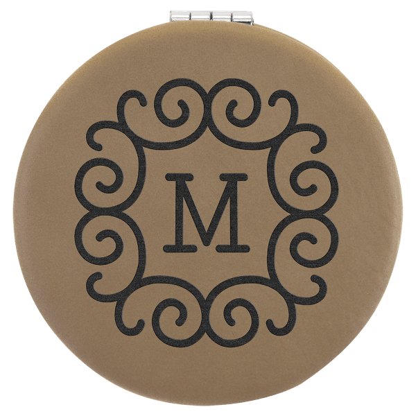 2 1/2″ Light Brown Laserable Leatherette Compact Mirror